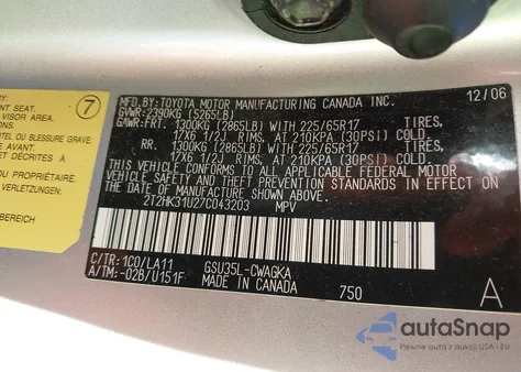 2007 Lexus Rx 350 z USA, uszkodzony, nr VIN 2T2HK31U27C043203